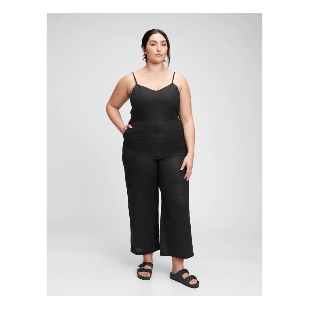 Black linen & cotton blend cami jumpsuit
